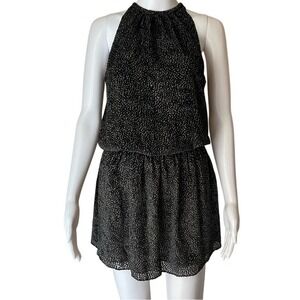 Ramy‎ Brook Black Dots Velvet Burnout Paris Sleeveless elastic Waist Mini Dress